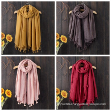 2017 new arrival women fashion solid color warm tassel plain cotton hijab women scarves jaipuri dupat